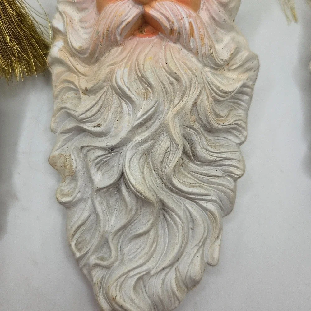 Set of 3 Vintage Santa Face Christmas Ornaments‎ Gold Hat Tassel Holiday Decor
